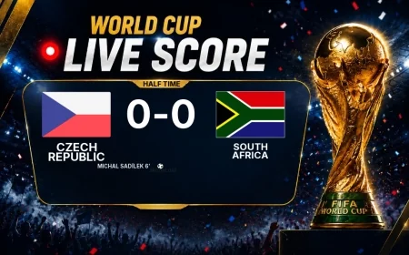 Czech Republic - South Africa half-time score: 1-0