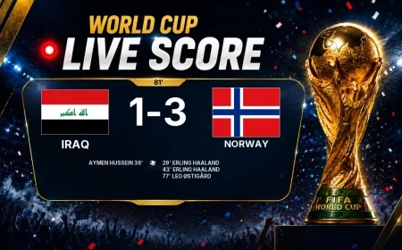 LIVE SCORE - World Cup: Iraq 1 - 3 Norway (Match in progress)