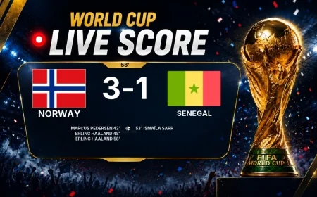 LIVE SCORE - World Cup: Norway 3 - 1 Senegal (Match in progress)