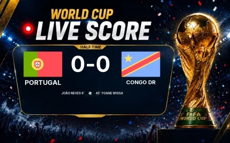 Portugal vs Congo DR: first half ends 1-1