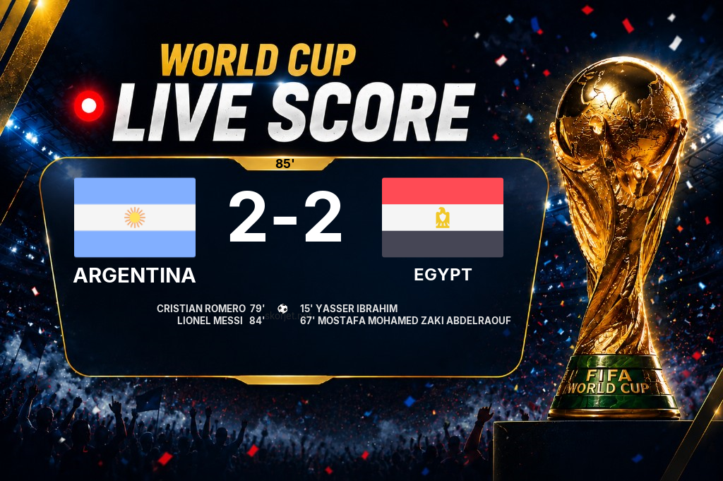 LIVE SCORE - World Cup: Argentina 2 - 2 Egypt (Match in progress)
