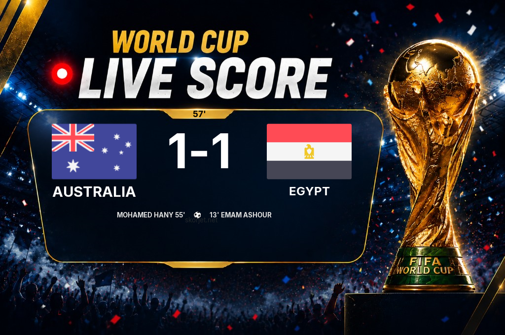 LIVE SCORE - World Cup: Australia 1 - 1 Egypt (Match in progress)