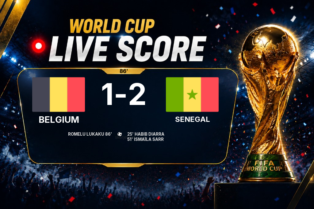 LIVE SCORE - World Cup: Belgium 1 - 2 Senegal (Match in progress)