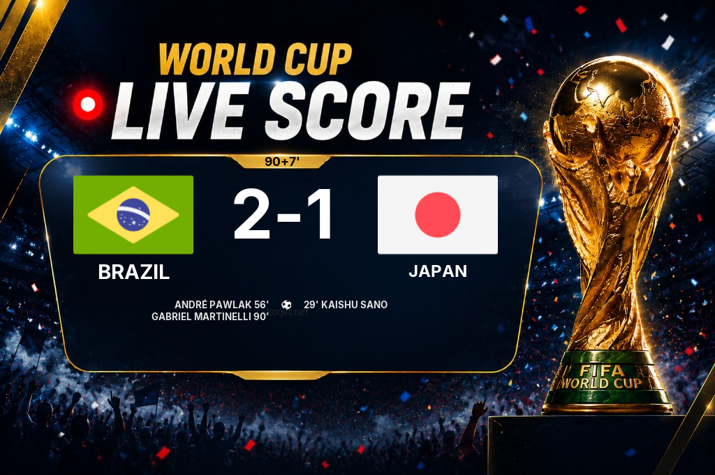 LIVE SCORE - World Cup: Brazil 2 - 1 Japan (Match in progress)