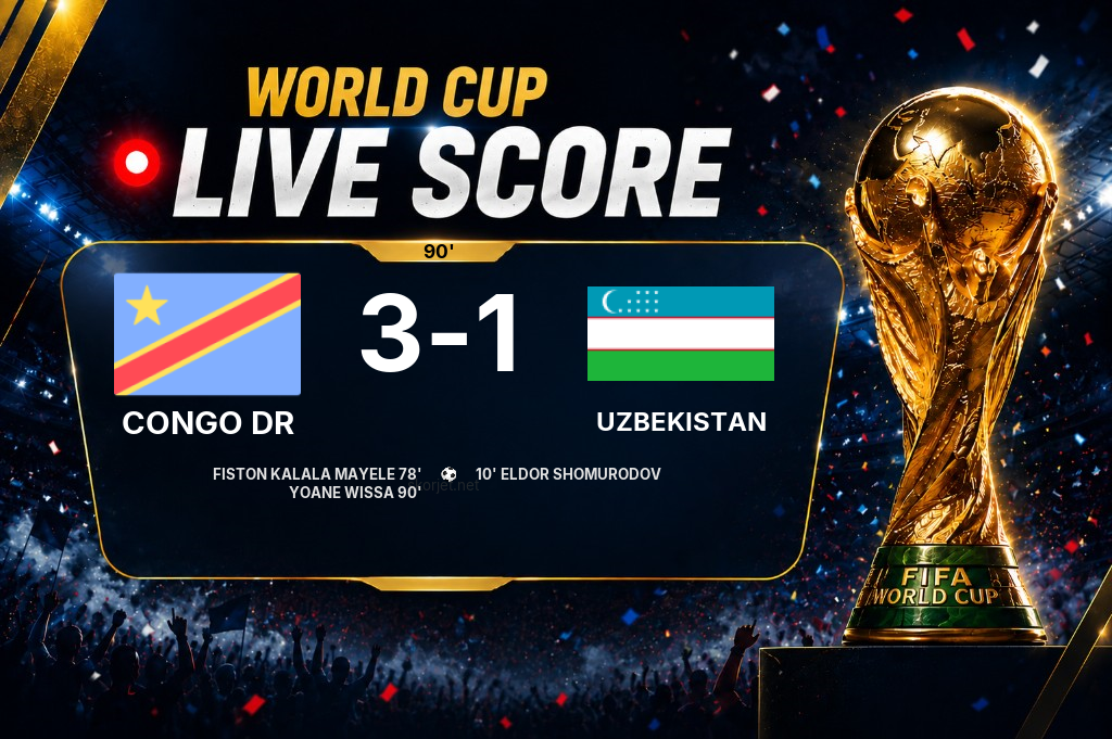 LIVE SCORE - World Cup: Congo DR 3 - 1 Uzbekistan (Match in progress)