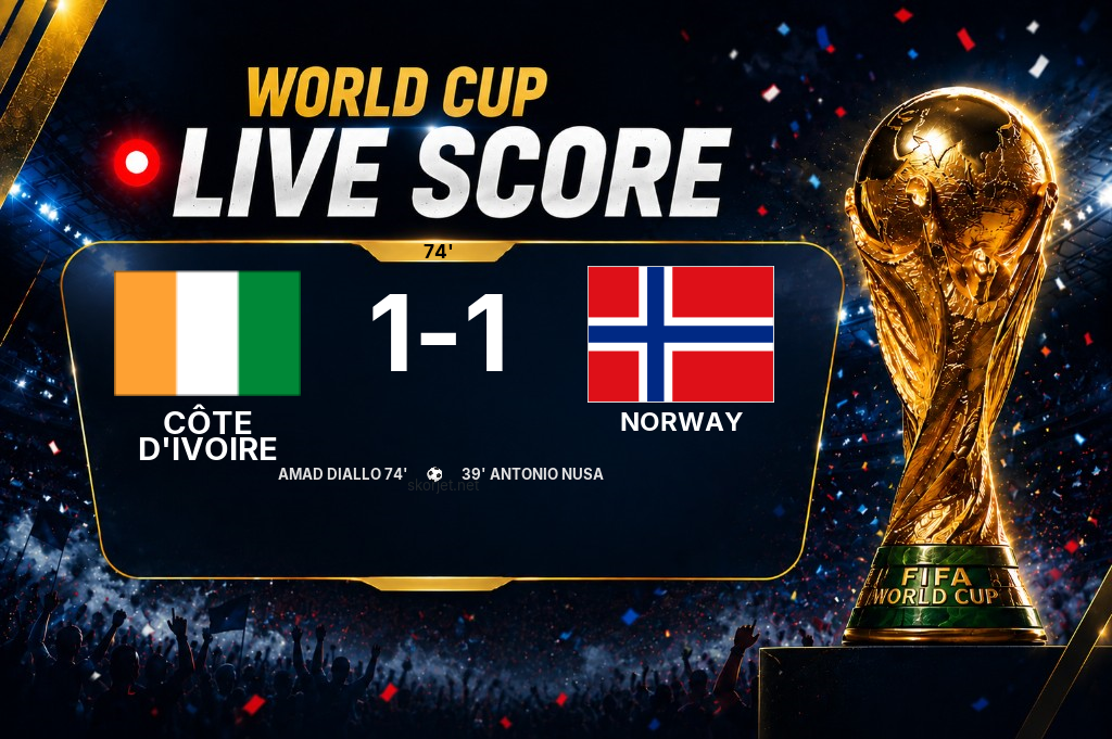 LIVE SCORE - World Cup: Côte d'Ivoire 1 - 1 Norway (Match in progress)