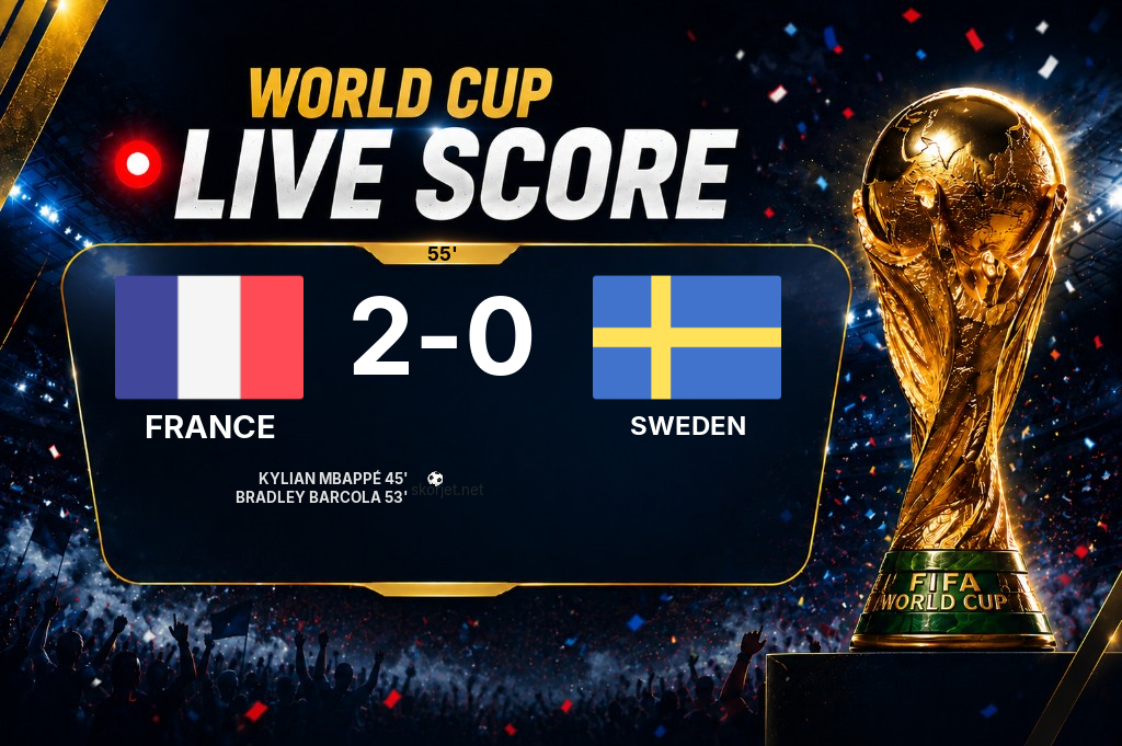 LIVE SCORE - World Cup: France 2 - 0 Sweden (Match in progress)