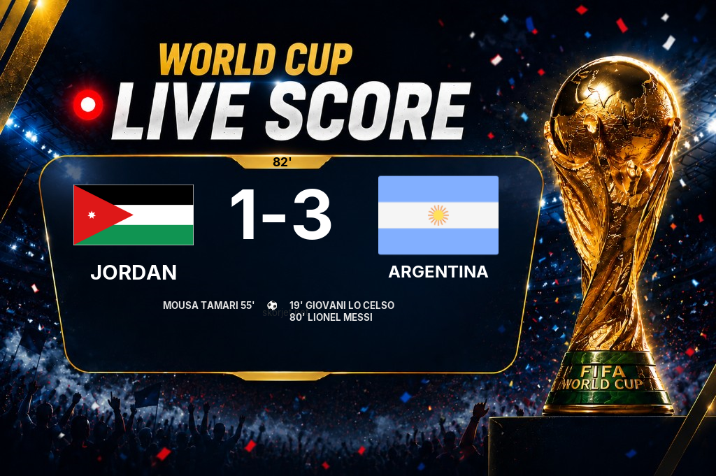 LIVE SCORE - World Cup: Jordan 1 - 3 Argentina (Match in progress)