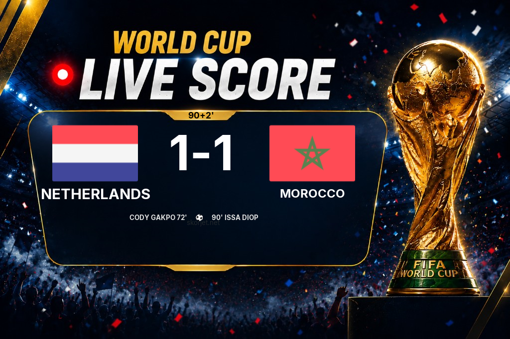 LIVE SCORE - World Cup: Netherlands 1 - 1 Morocco (Match in progress)