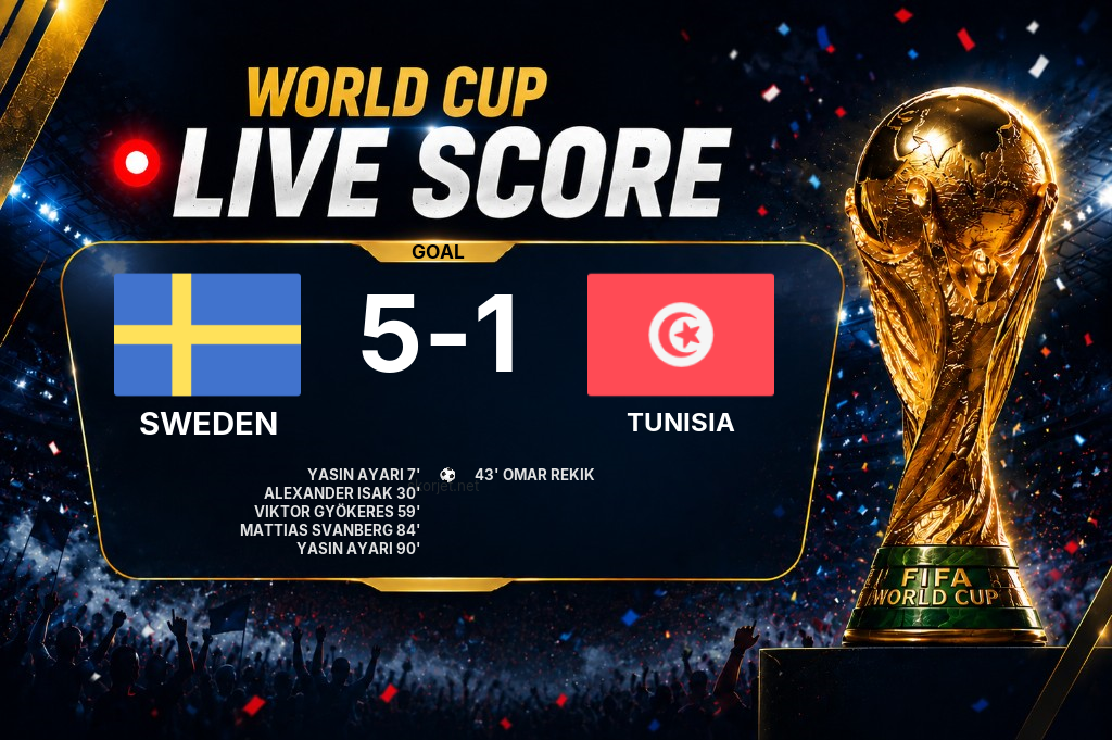 GOAL | Sweden 5-1 Tunisia — Yasin Ayari (90'+6)